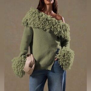 Olive Green Off-Shoulder Sweater